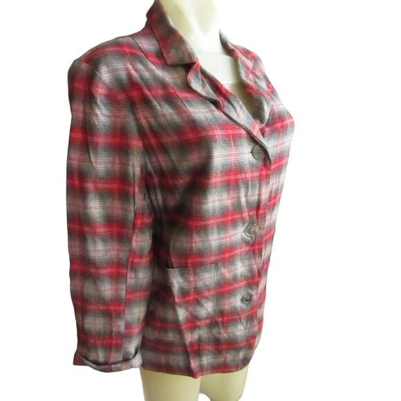 Vintage Women's Flannel Jacket Medium Shadow Plaid 1950's Handmade Chore Cotton - Picture 2 of 8